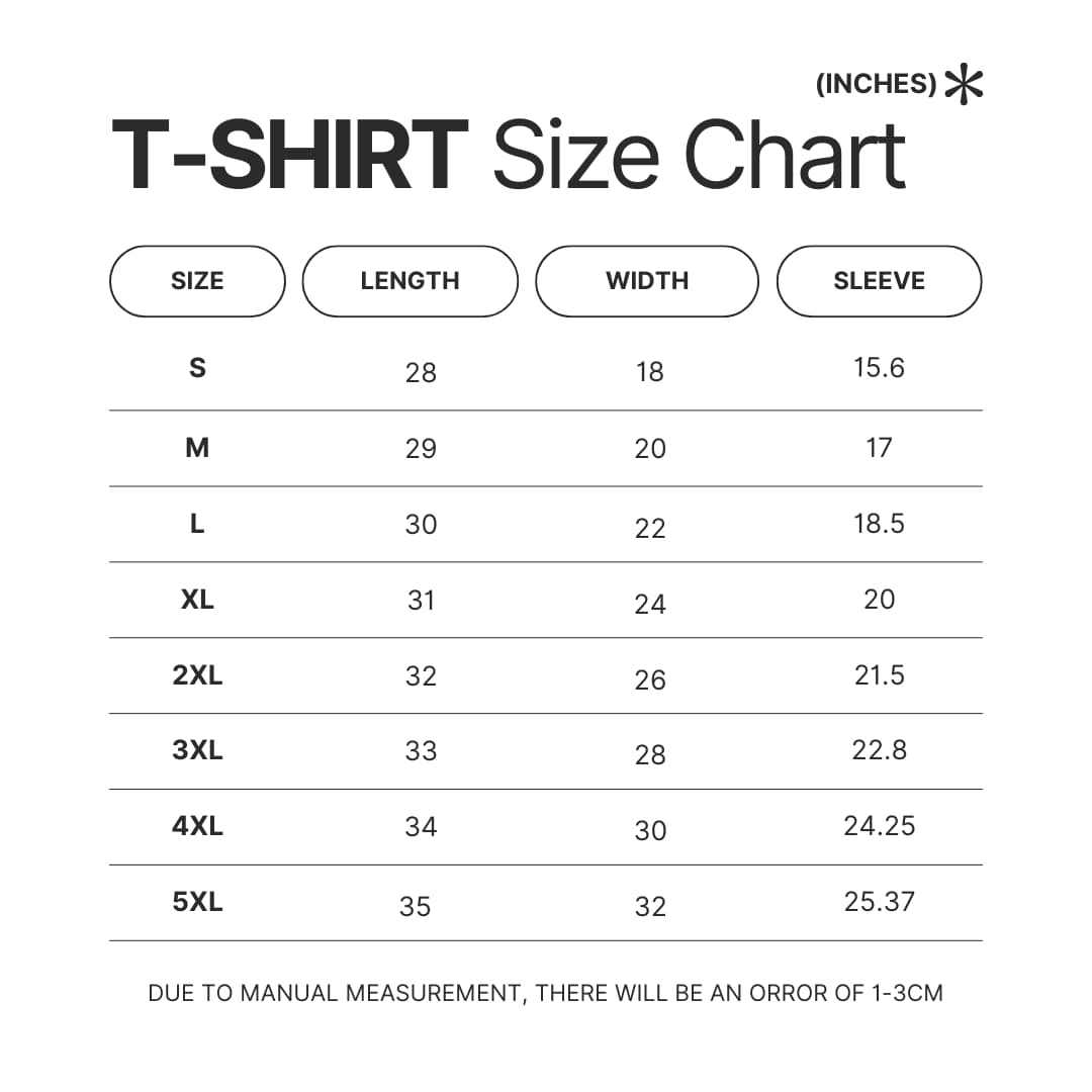 T shirt Size Chart - Omori Gifts