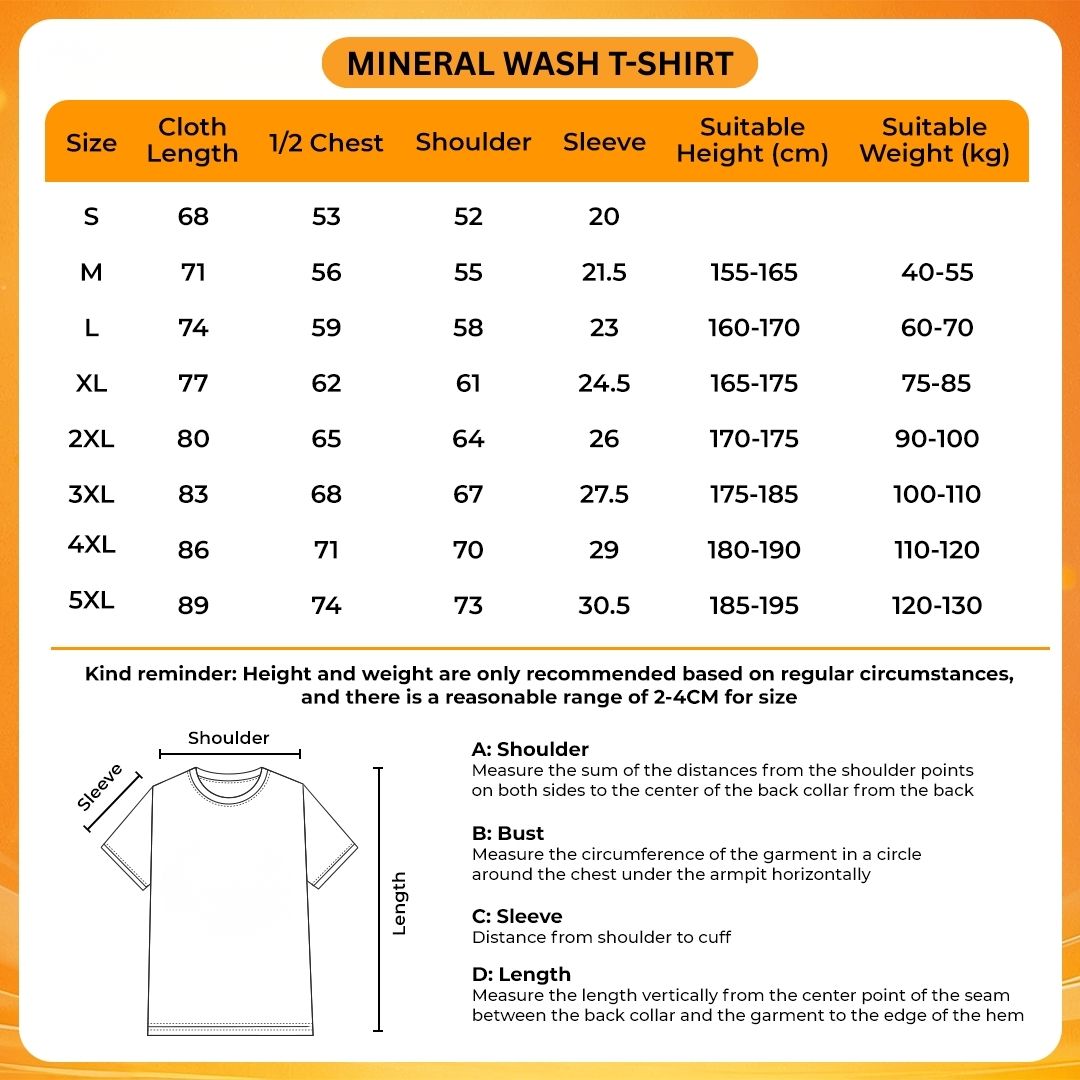 Mineral Wash T Shirt Size Chart - Omori Merch